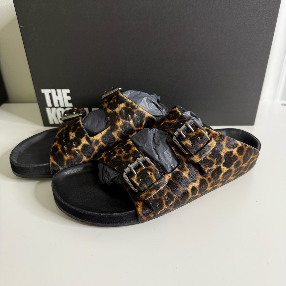 The Kooples - Leopard Print Women's Buckle Slide Sandals - NWB sz 38 - Picture 10 of 14